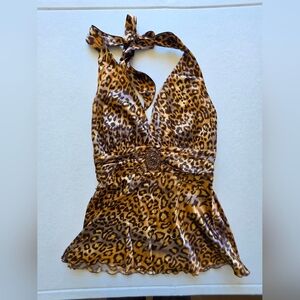 Bisou Bisou Leopard Print Halter Tank with Decorative Beading